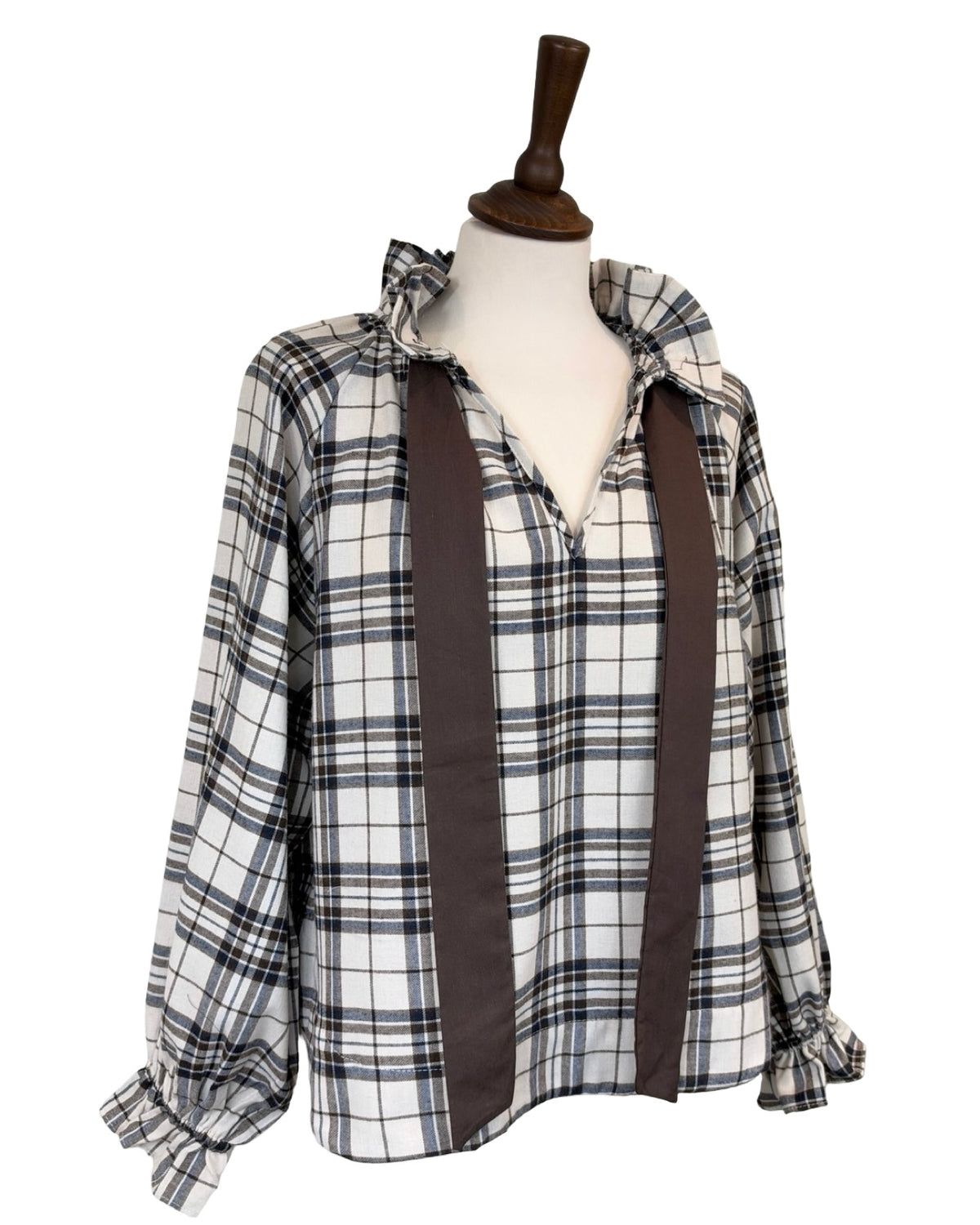 Rosalia Big Check Tie Neck Blouse