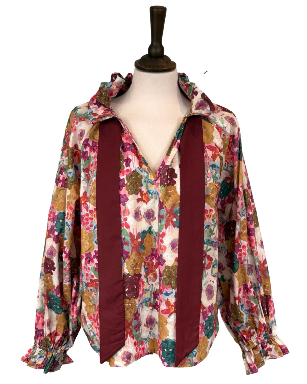 Rosalia Big Floral Tie Neck Blouse