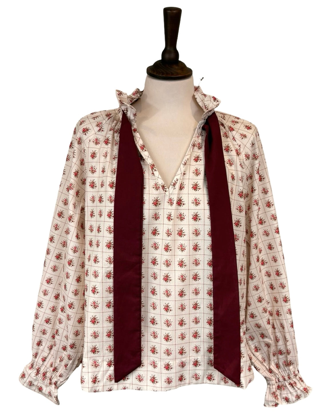 Rosalia Mini Floral Tie Neck Blouse