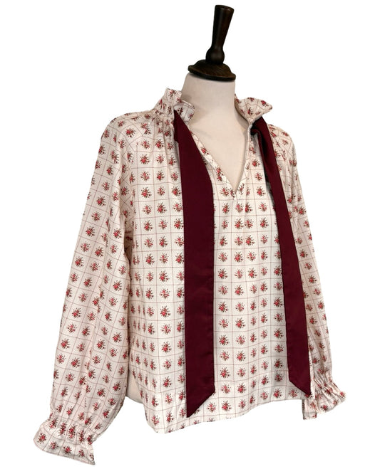 Rosalia Mini Floral Tie Neck Blouse