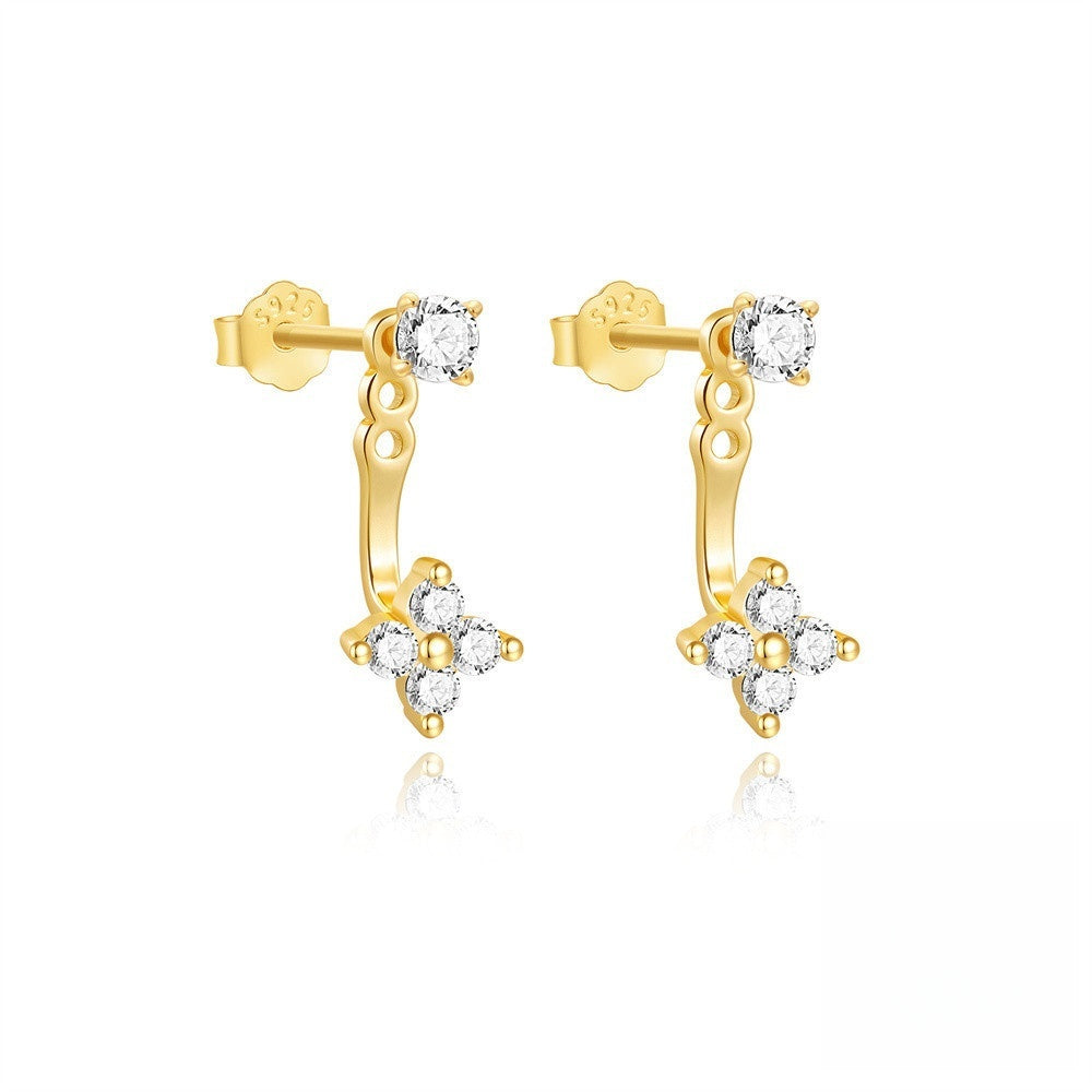 Gold Flower Ear Jacket With Cubic Zirconia