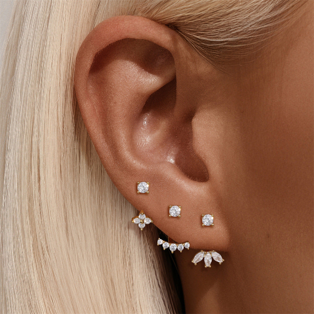 Gold 5 Stud Ear Jacket With Cubic Zirconia