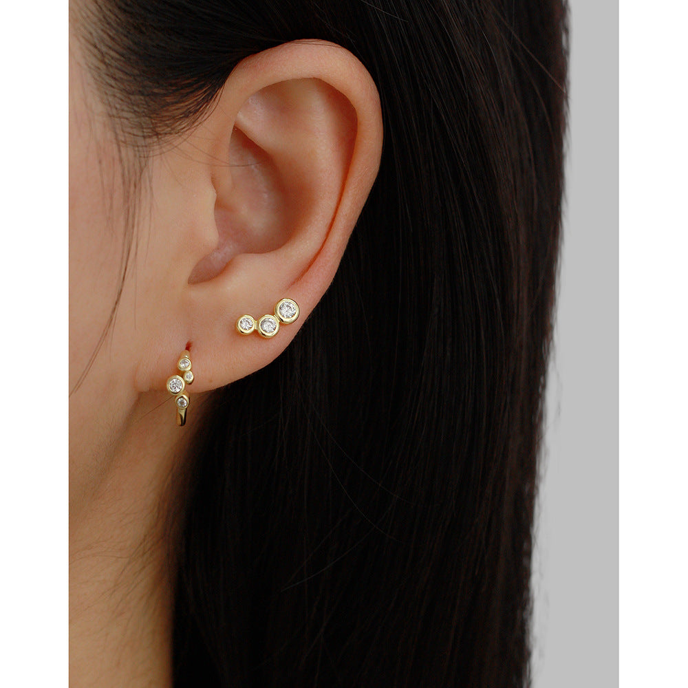Gold Trio Stud With Cubic Zirconia
