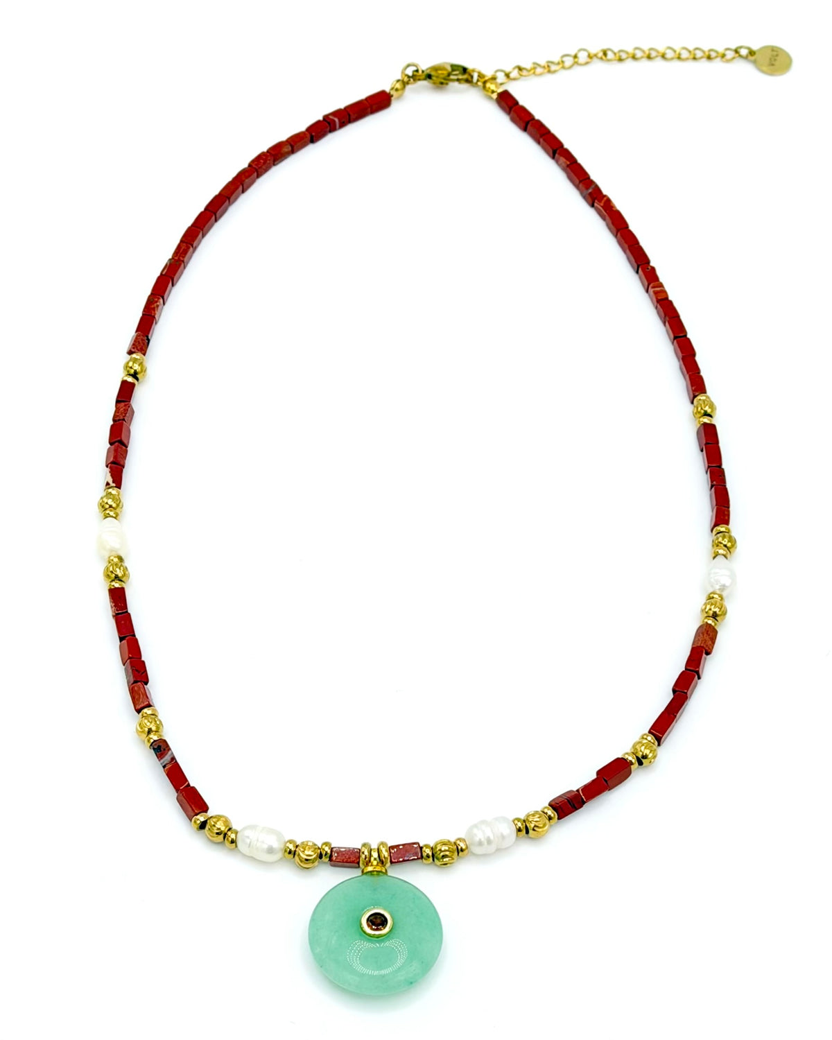Natural Stone Circle Pendant Beaded Necklace