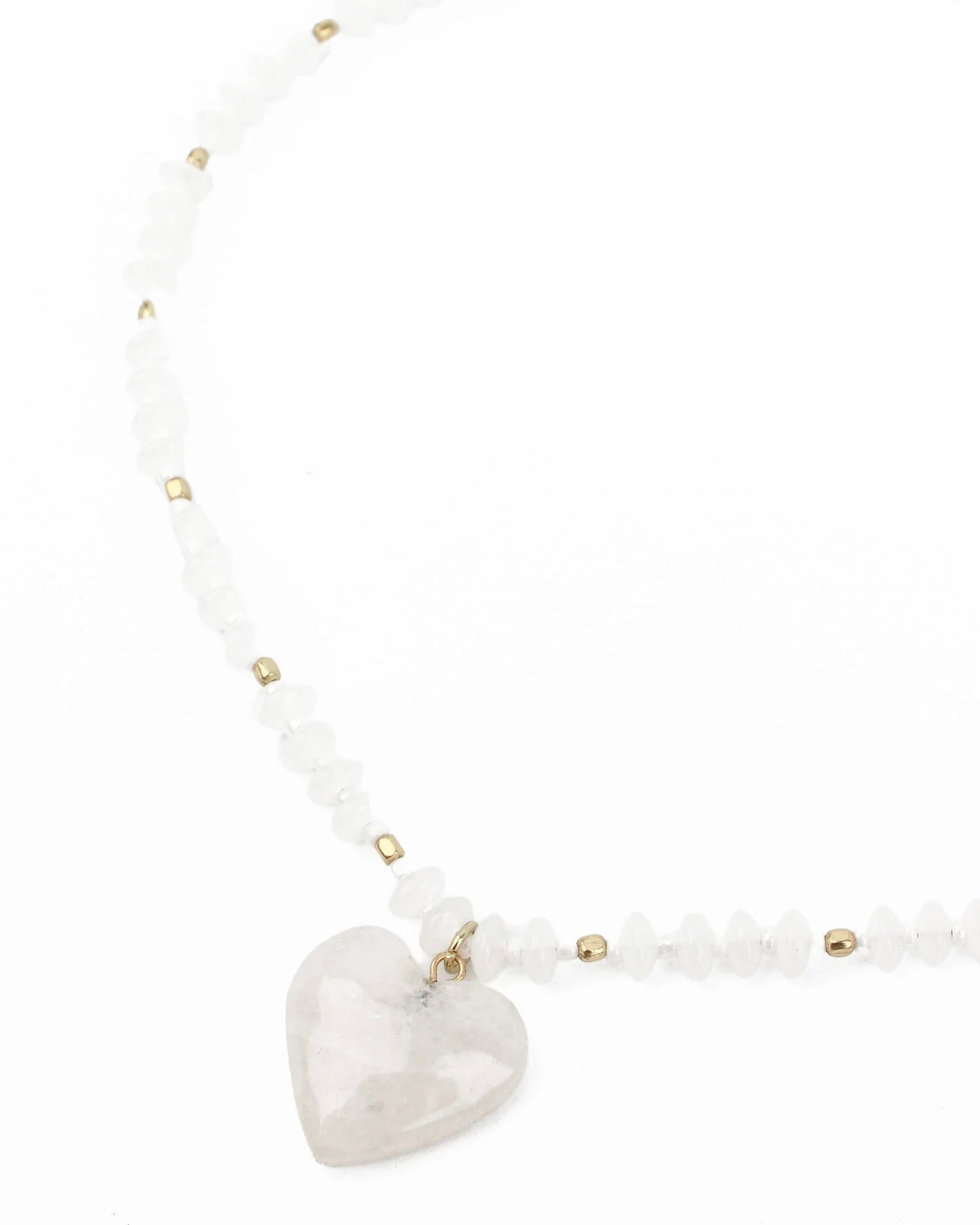 White Glass Beaded Necklace With Heart Charm