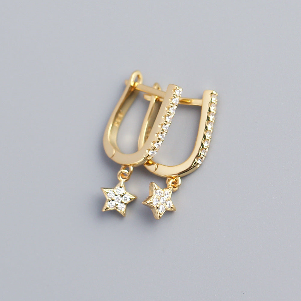 Gold Horseshoe Hoops With Star Drop