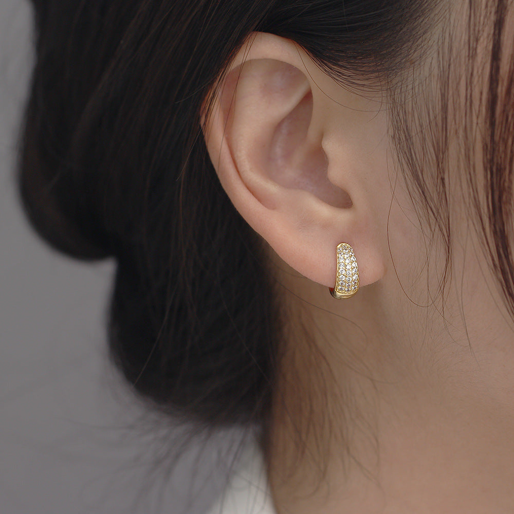 Gold Wide Crystal Huggies With Cubic Zirconia