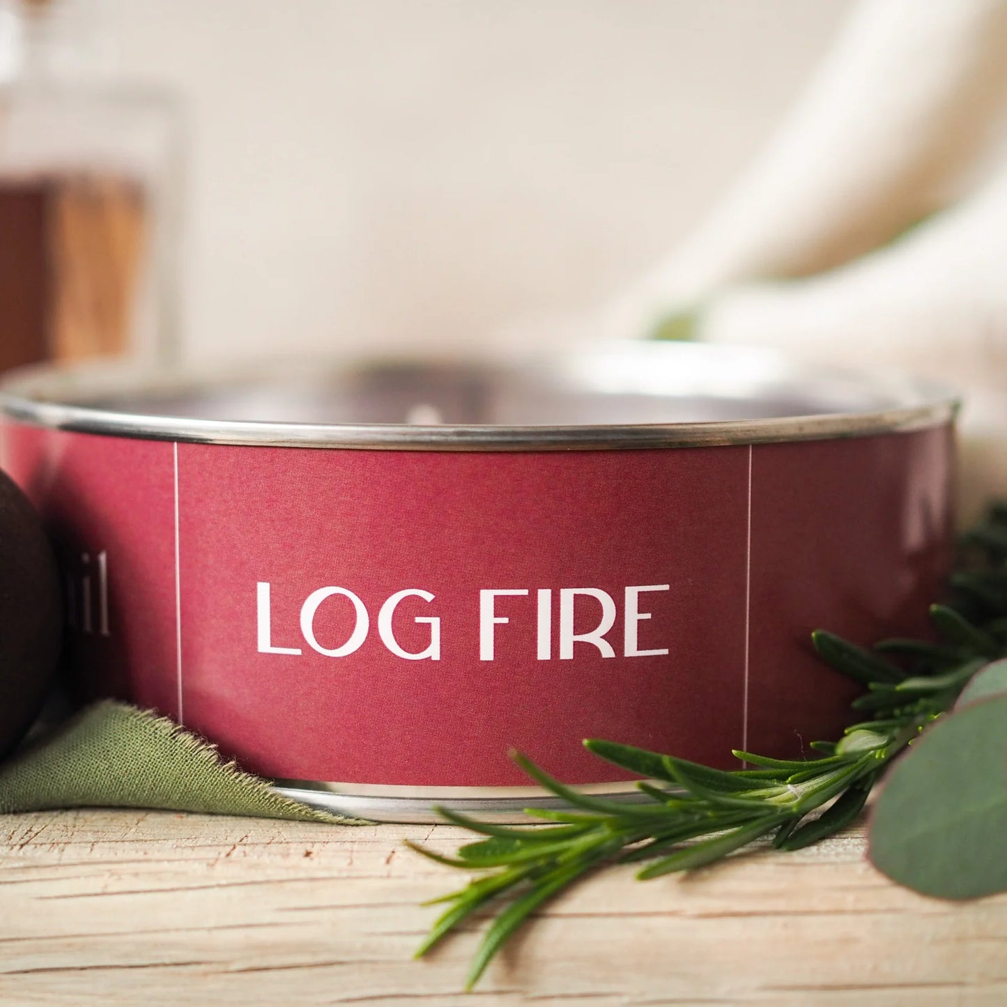 Log Fire Candle Tin