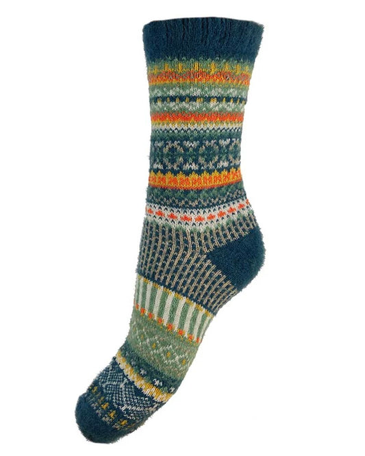 Teal, Orange & Green Nordic Wool Blend Socks