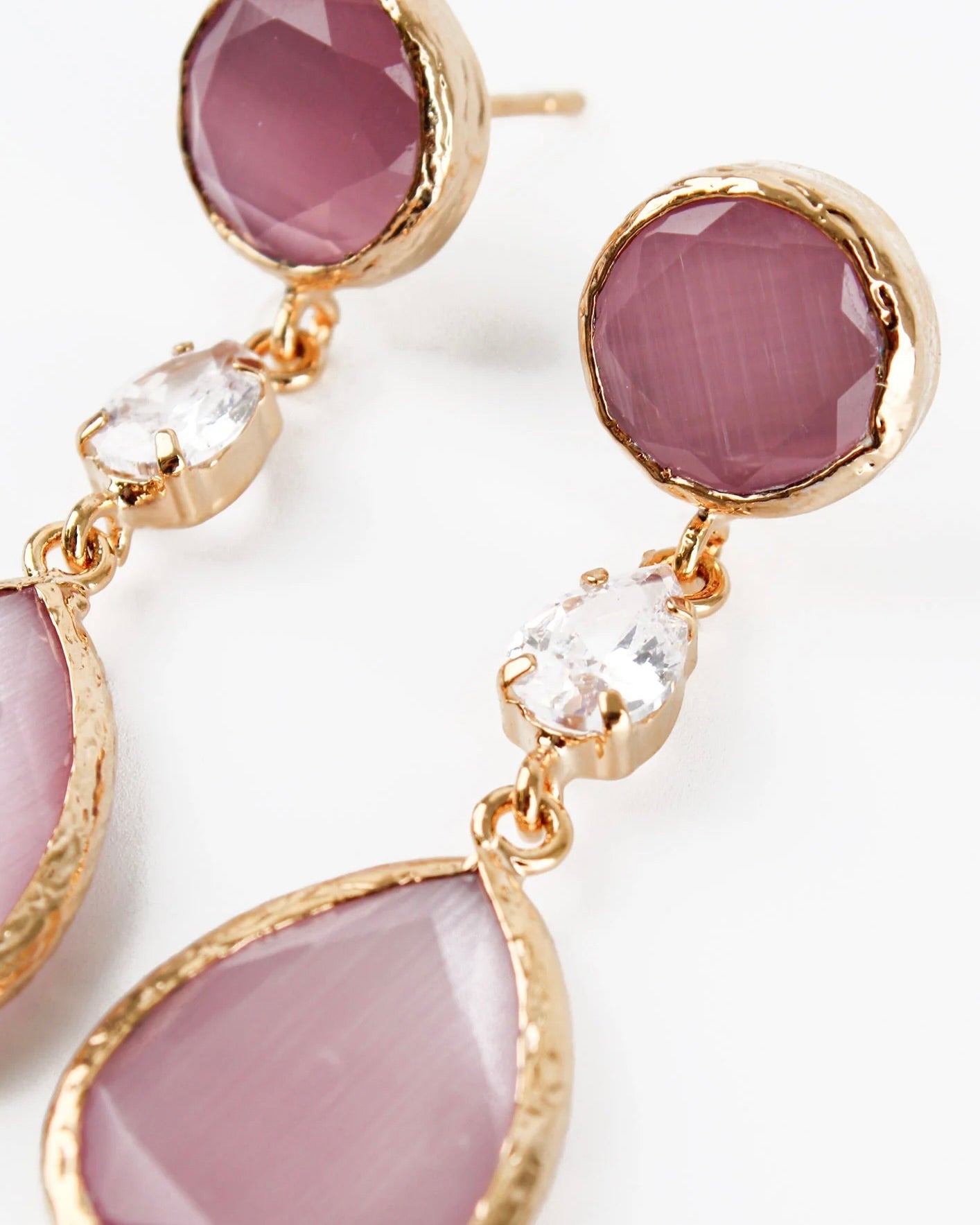 Pink Stone Triple Drop Earrings