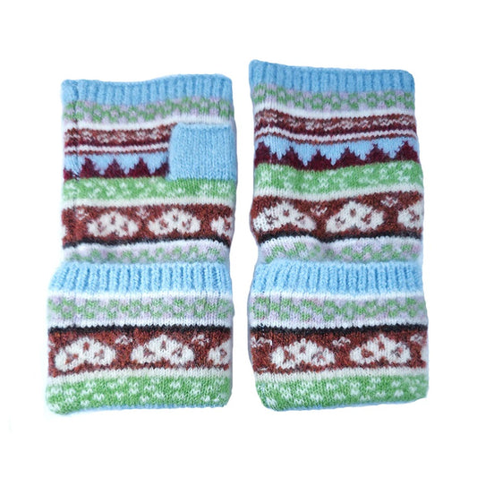 Blue & Brown Nordic Fingerless Gloves