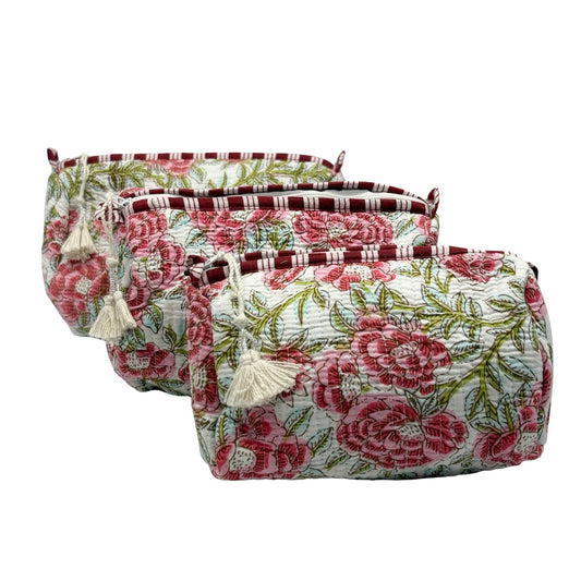 Rose Block Print Trio Of Cosmetic Bags