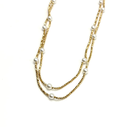 Chain Necklace With Glass Pearl Beads