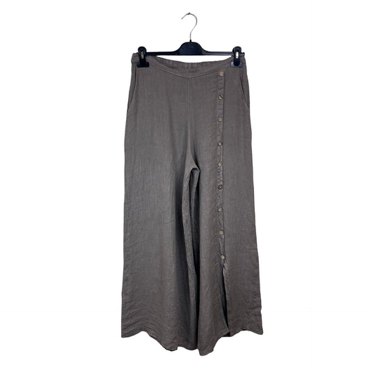 Mary Button Leg Linen Palazzo Trousers