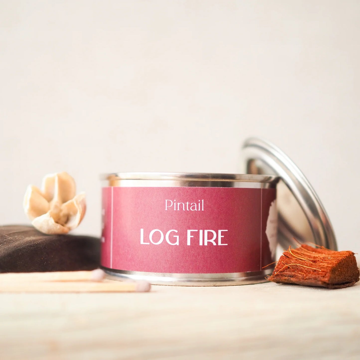 Log Fire Candle Tin