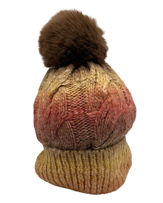 Multi Colour Cable Knit Pom Pom Hat
