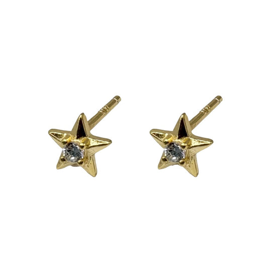 Gold Star Stud With Small Cubic Zirconia