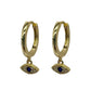 Gold Eye Drop Huggie With Blue Cubic Zirconia