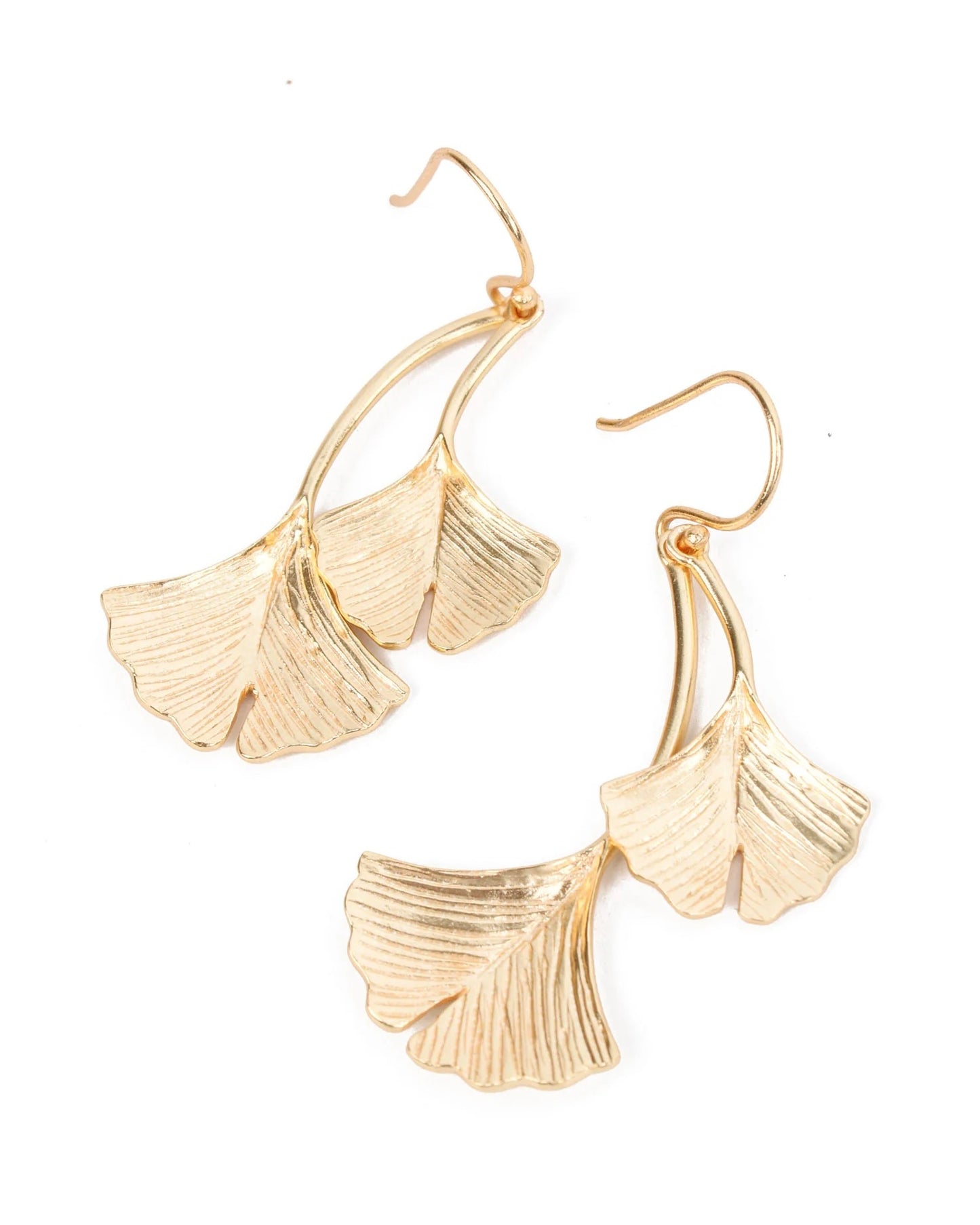 Double Leaf Gold Drop Earrings