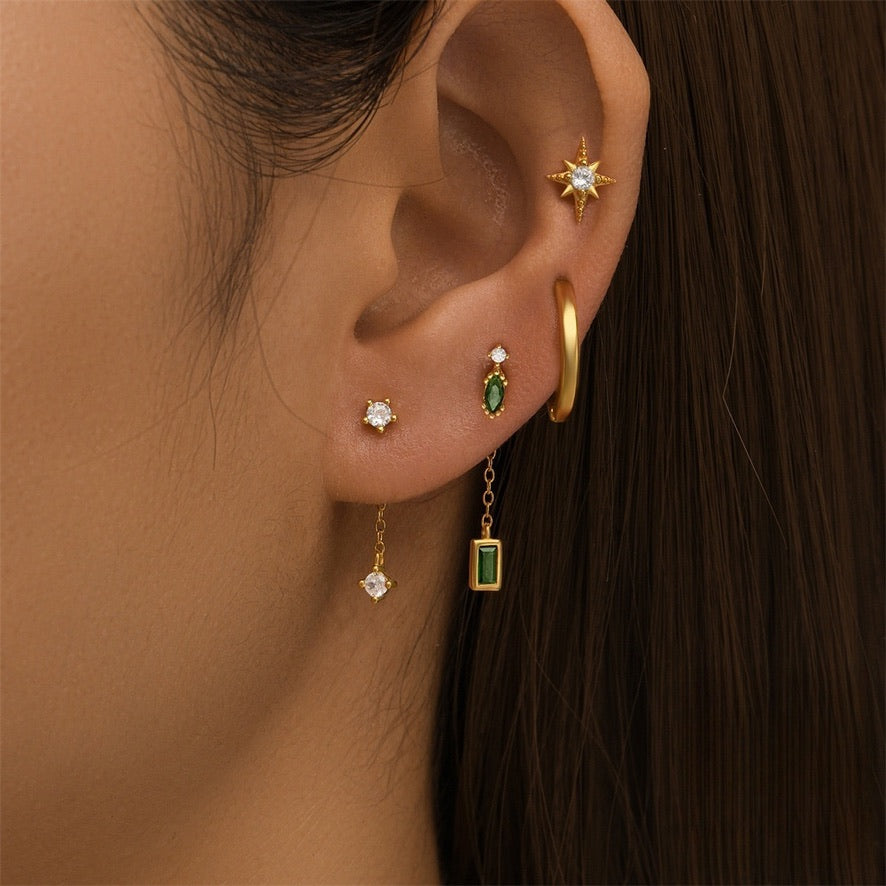 Gold Drop Stud With Green Cubic Zirconia