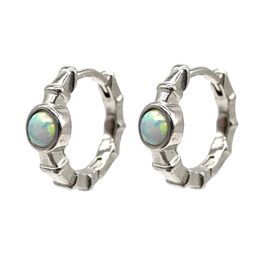 Silver Huggie With Opal Front