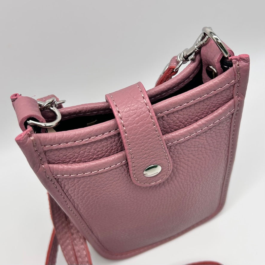 Leather Popper Front Curve Crossbody Bag