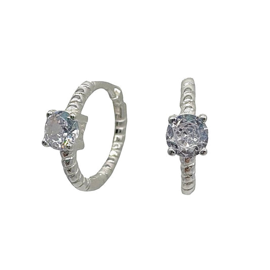 Silver Ribbed Hoops With Cubic Zirconia
