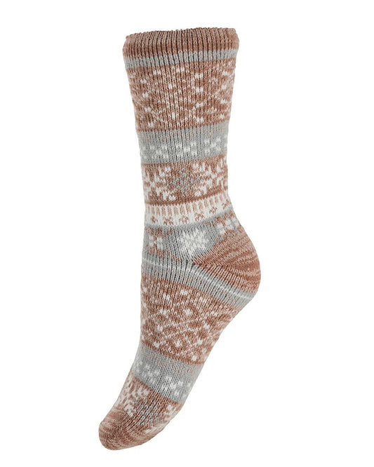Grey & Pink Patterned Thermal Socks