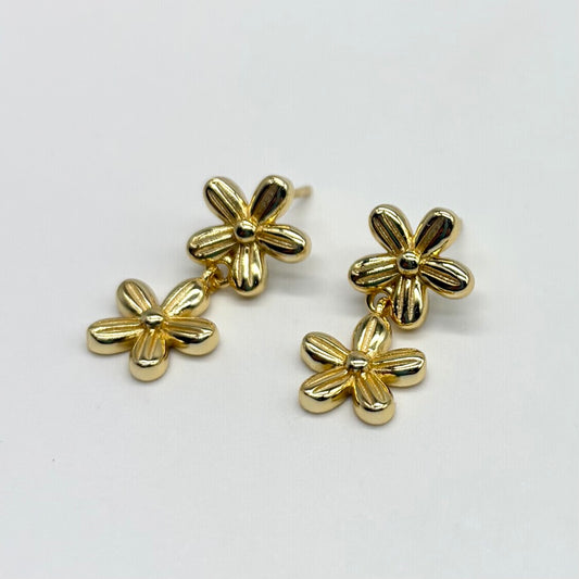Gold Double Flower Earrings