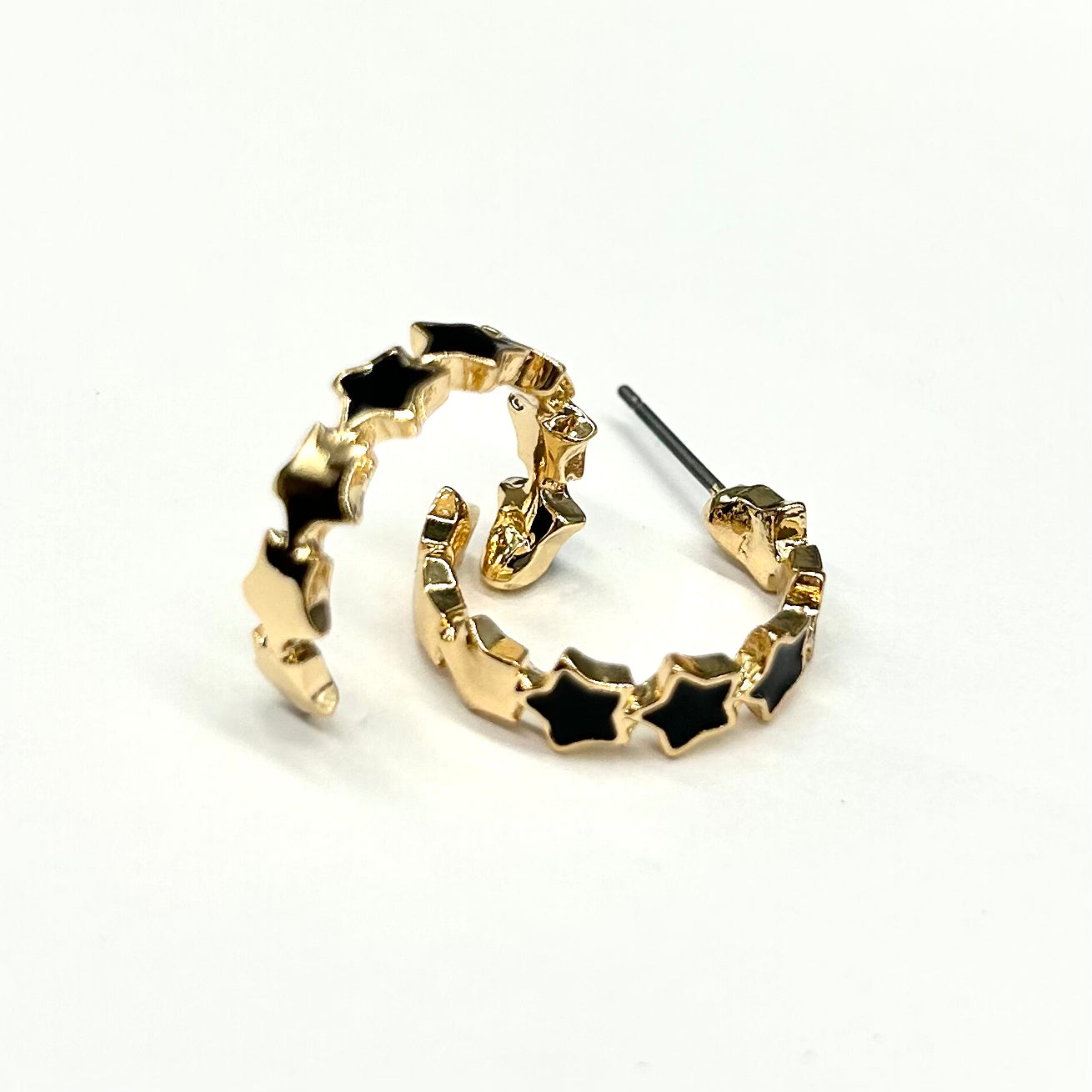 Enamel Star Hoop Earrings - Gold/Black