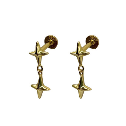 Gold Double Star Drop Stud