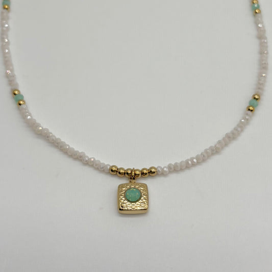 Multi Bead & Square Pendent Necklace