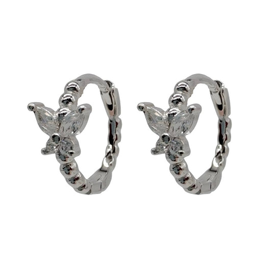 Silver Huggie With Butterfly Cubic Zirconia