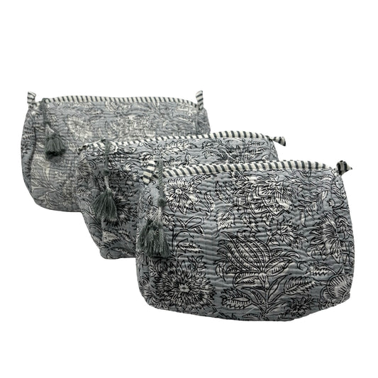 Dandelion Block Print Trio Of Cosmetic Bags