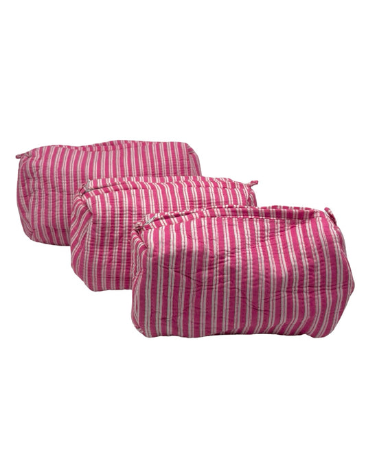 Stripe Block Print Trio Of Cosmetic Bags