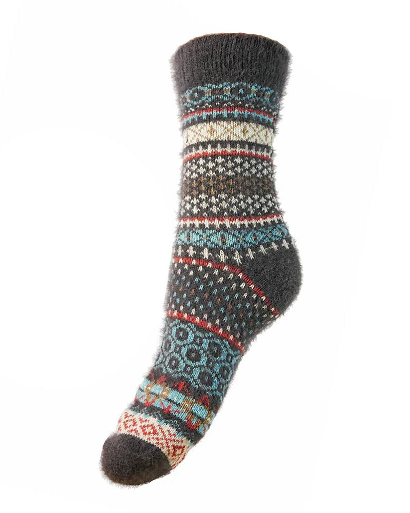 Grey Scandi Patterned Wool Blend Socks