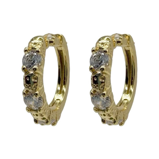 Gold Huggie With Cubic Zirconia Trio