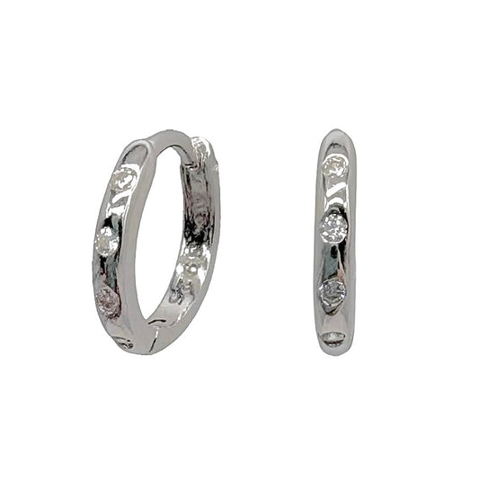 Silver Huggies With Cubic Zirconia