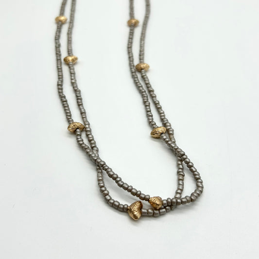 Double Bead Chain With Captured Hearts Necklace