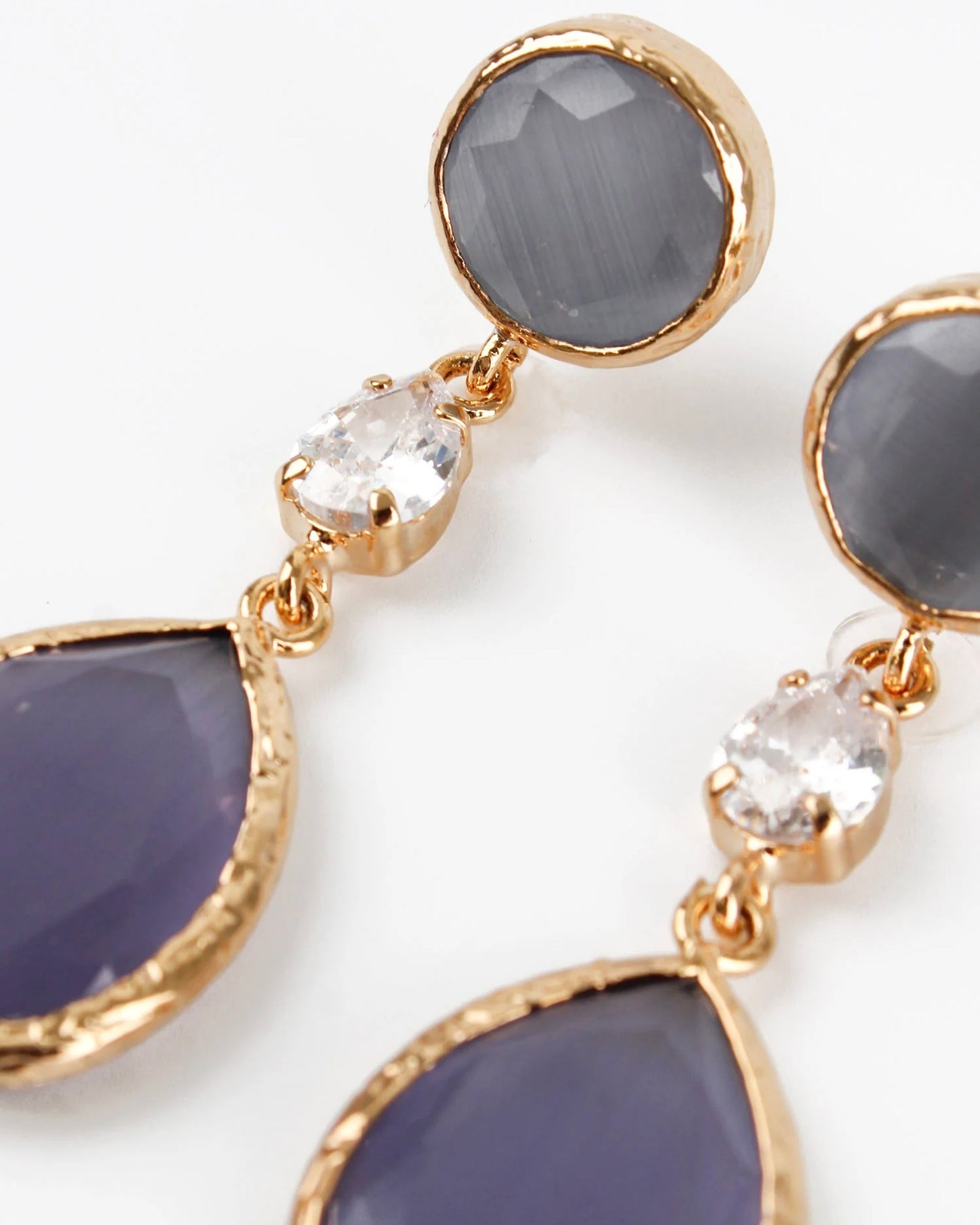 Grey Lilac Stone Triple Drop Earrings