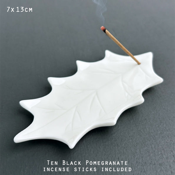 Porcelain Incense Holder Set - Holly Leaf