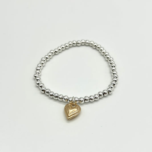 Solo Heart And Beads Elasticated Bracelet