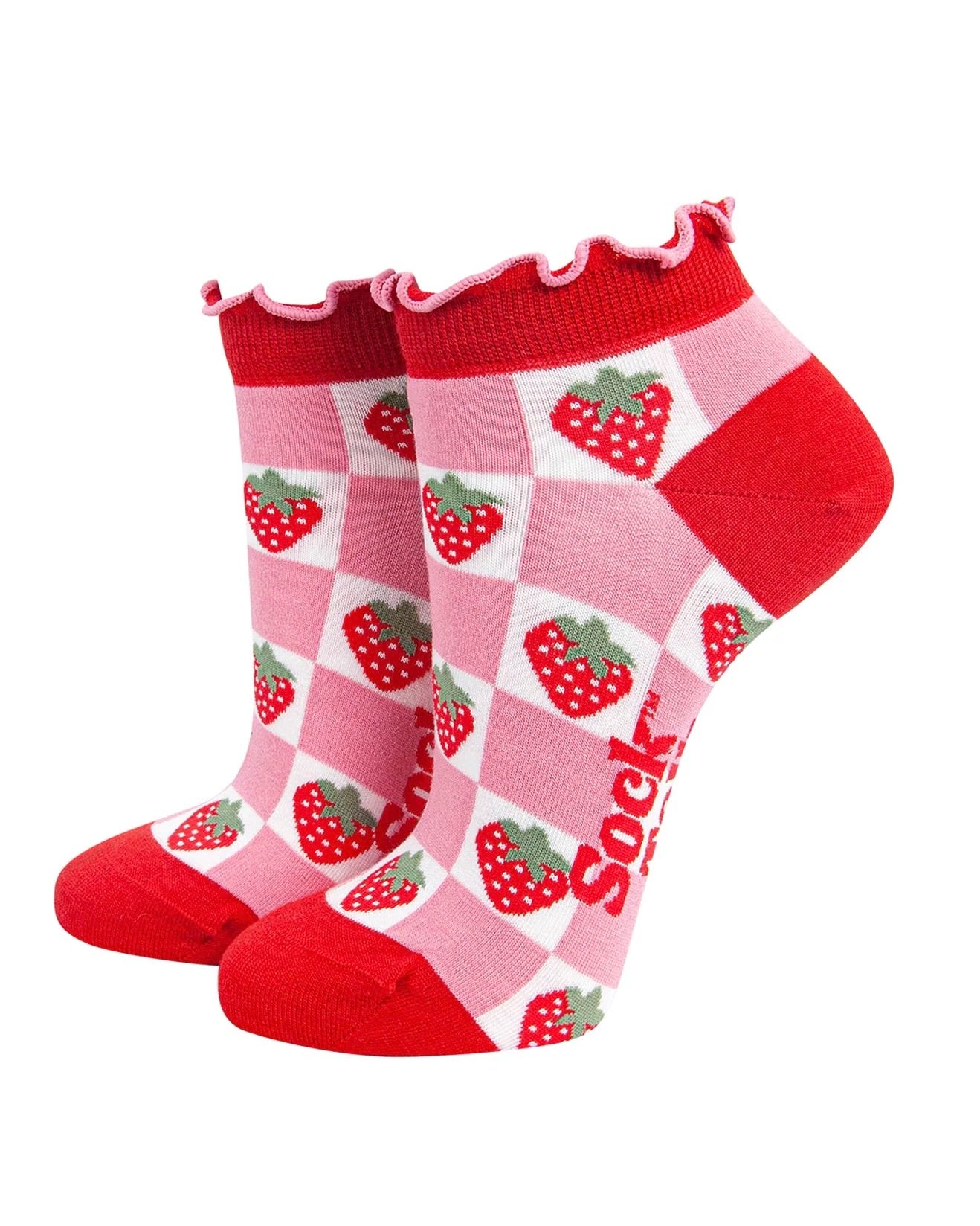 Strawberry Checkerboard Bamboo Trainer Socks