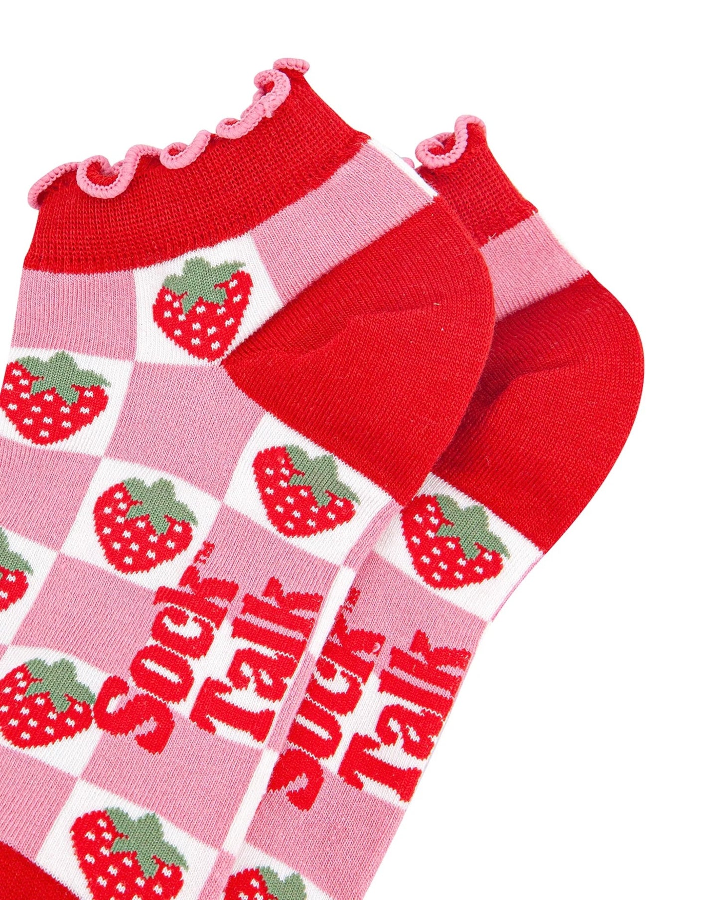 Strawberry Checkerboard Bamboo Trainer Socks