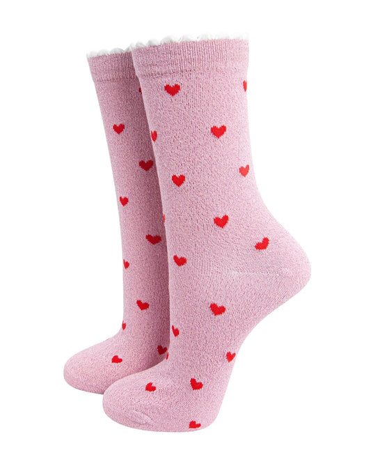Love Hearts Combed Cotton Glitter Socks