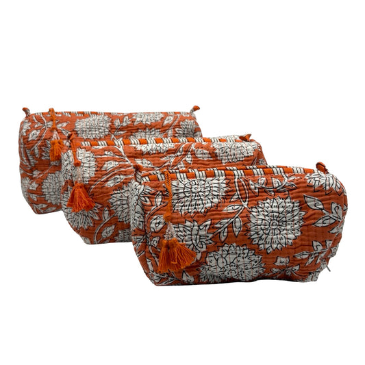Lotus Block Print Trio Of Cosmetic Bags