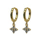 Gold 4 Petal Flower Drop Huggie With Cubic Zirconia