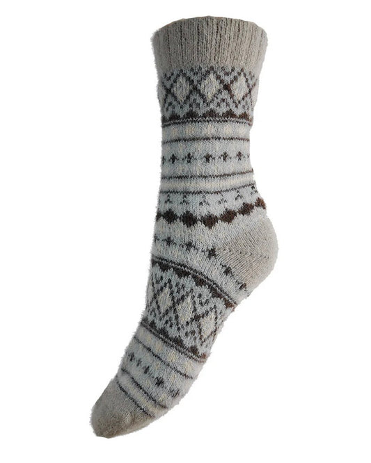 Grey & Pale Blue Scandi Patterned Wool Blend Socks