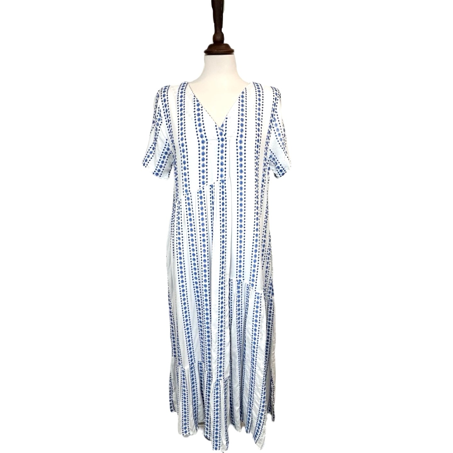 Susanne Stripe Assymetric Tiered Dress