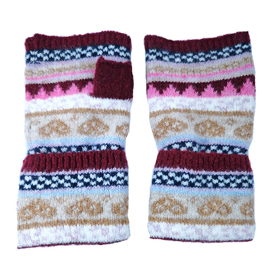 Burgundy Nordic Fingerless Gloves